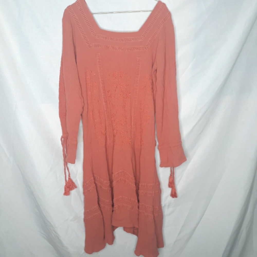 Women's Crochet Detail Long-Sleeve Dress - Rust